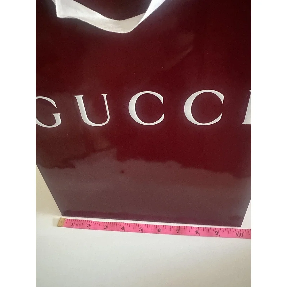 Gucci Store Shopping Gift Bag Burgundy Glossy Paper‎ Large White Ribbon Handles